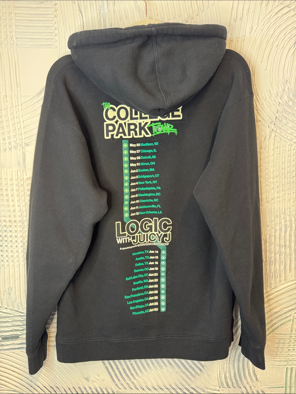 Juicy J College Park Tour Graphic Hoodie - Black with Neon Green Print - Picture 4 of 7